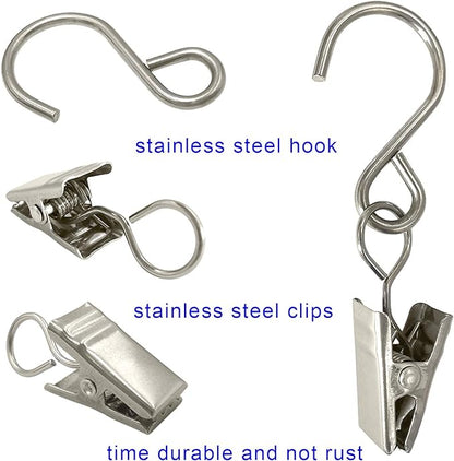 Stainless Steel S Hooks Curtain Clips, 50 Pack Hanging Party Lights Clips - Image 3