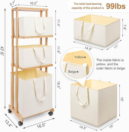Homde Laundry Basket 3 Tier Bamboo Storage Shelf - Image 2