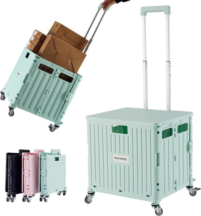 MACOPRO Folding Utility Cart Portable Rolling Crate Handcart Shopping Trolley by MACOPRO