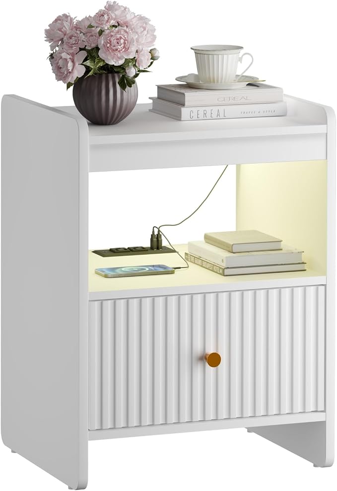 HIFYOBRO 21.6" Tall Fluted Nightstand, End Table by HIFYOBROUS
