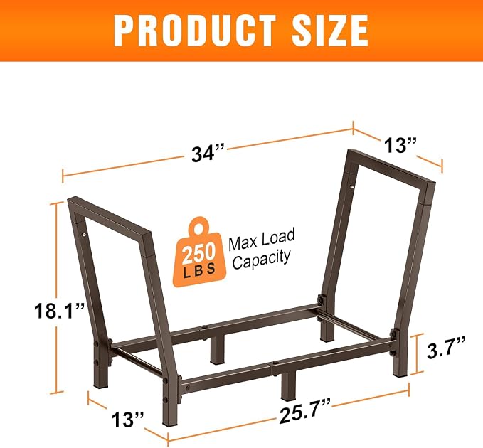34 Inch Firewood Rack Outdoor Indoor, 2.7ft Wood Storage Rack Stand, Heavy Duty - Image 3