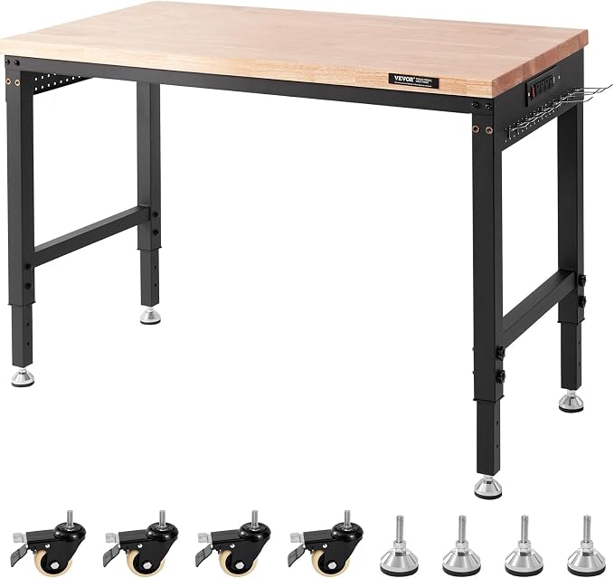 VEVOR Workbench for Garage 72" Adjustable Workbench, Heavy-Duty Hardwood - Image 9