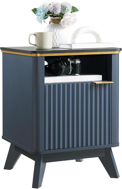 QUW Fluted Nightstands with Charging Station, Wooden Bedside Table with Faux - Image 9