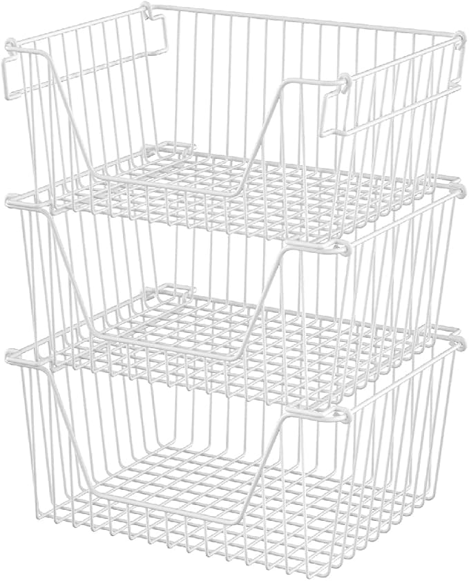 Slideep 14" Large Bin Baskets Stacking Baskets Sturdy Metal Wire Storage by WelcometotheSlideep
