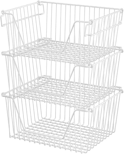 Slideep 14" Large Bin Baskets Stacking Baskets Sturdy Metal Wire Storage by WelcometotheSlideep