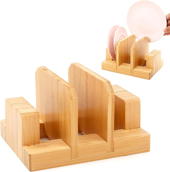 Bamboo Pot Lid Holder, Cutting Board Organizer Holder, Dish Plate Pot Lids by glendaveny