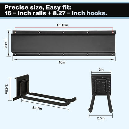 Garage Tool Organizer Wall Mount 16in- 2 Heavy Duty Hooks, 120lbs Capacity - Image 2