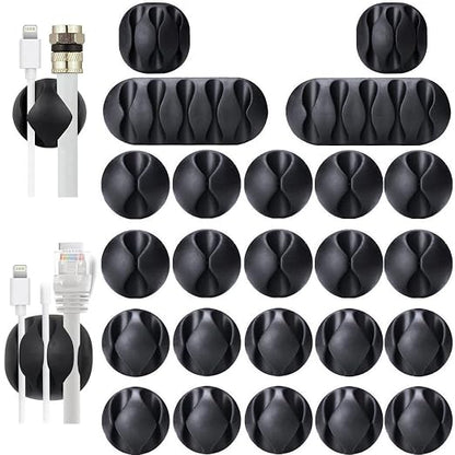 OHill Desk Cable Management Cord Organizer, 24 Pack Black Self Adhesive Cord by OHill