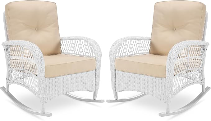 VIVIJASON 2 Piece Patio Wicker Rattan Rocker Chair, Outdoor Rattan Rocker Chair by VIVIJASON