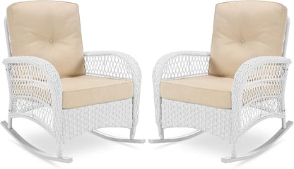 VIVIJASON 2 Piece Patio Wicker Rattan Rocker Chair, Outdoor Rattan Rocker Chair by VIVIJASON