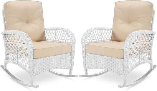 VIVIJASON 2 Piece Patio Wicker Rattan Rocker Chair, Outdoor Rattan Rocker Chair by VIVIJASON
