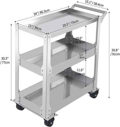 3-Tier Stainless Steel Utility Cart, 1000lbs Capacity - Image 3