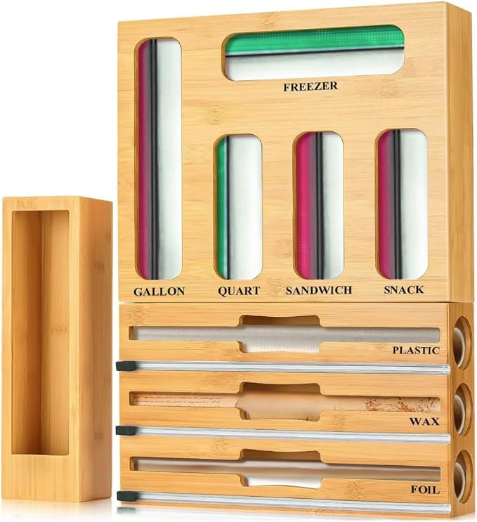 9 in 1 Storage Bag Organizer for Kitchen Drawer, Bamboo Foil and Plastic Wrap by Unknown