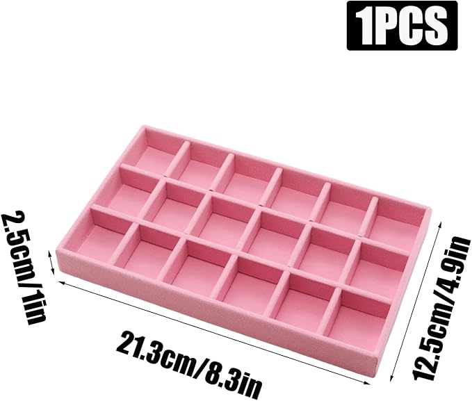Velvet Jewelry Organizer Trays Pink 18 Grids | Stackable Jewelry Storage - Image 2