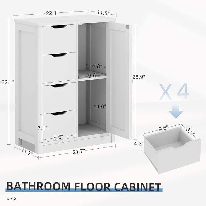Shintenchi Bathroom Floor Storage Cabinet, Wooden Storage Organizer - Image 3