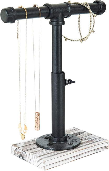MyGift Industrial Pipe Black Metal T-Bar Adjustable Height Jewelry, Bracelet & - Image 7