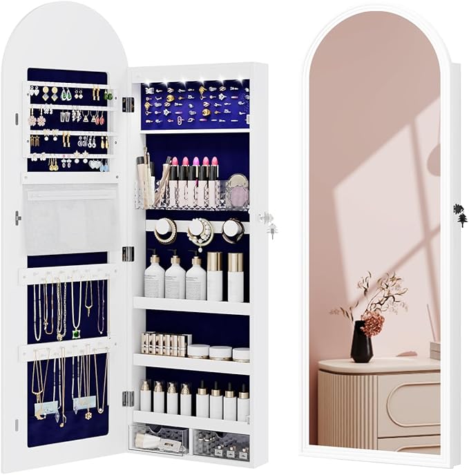 Jewelry Cabinet Organizer with Mirror, 47 inch Lockable Full-Length Mirror by Ylued