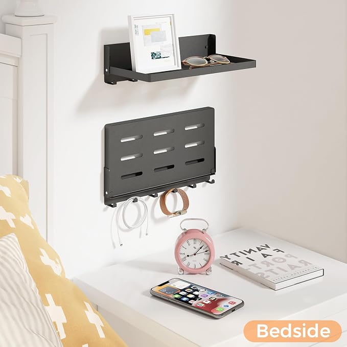 Small Folding Metal Shelf with Hooks, Fold-up Wall Shelf, 6 Hooks, Drop Down - Image 8