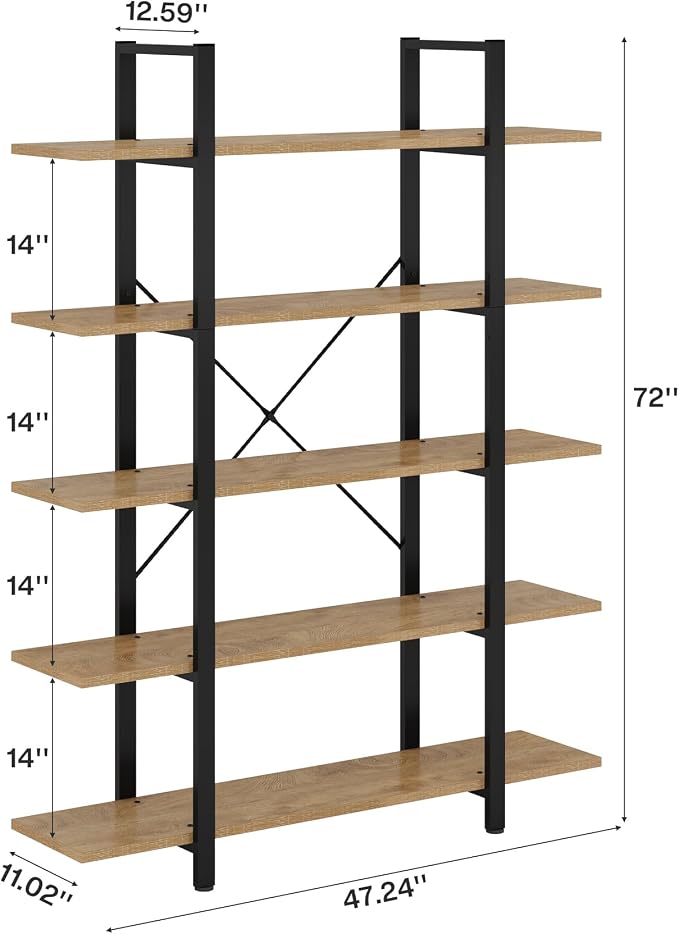 Tribesigns 5-Tier Bookshelf, Vintage Industrial Style Bookcase 72 H x 12 W x - Image 2