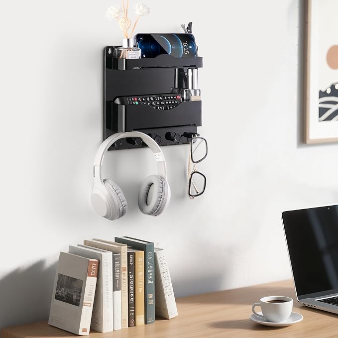 Bedside Wall Shelf with Glasses Hooks ，Adhesive Bedside Organizer Wall Mount - Image 7