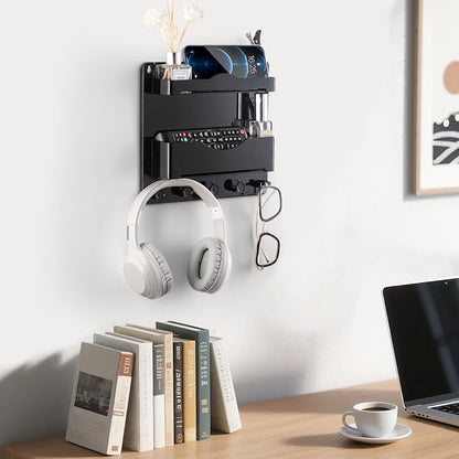 Bedside Wall Shelf with Glasses Hooks ，Adhesive Bedside Organizer Wall Mount - Image 7