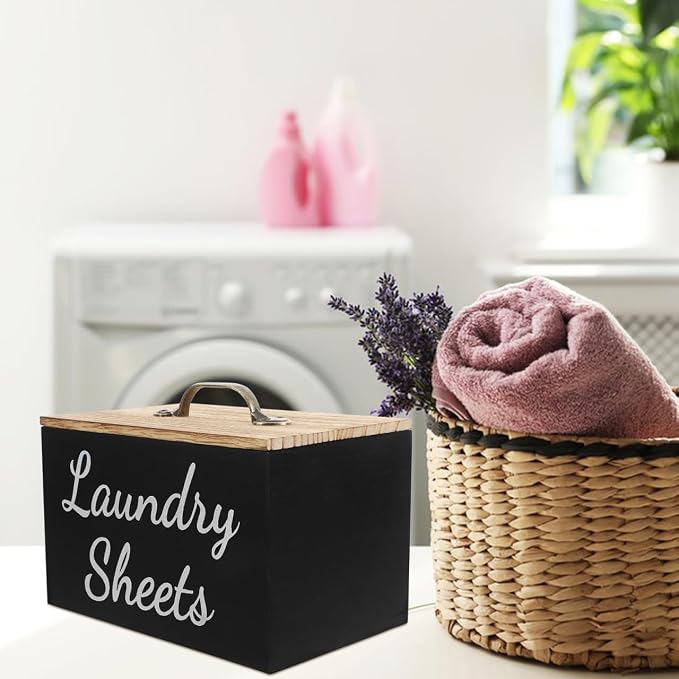 PRETYZOOM Wood Laundry Dryer Sheet Holder Organizer Large Capacity Storage Box - Image 6