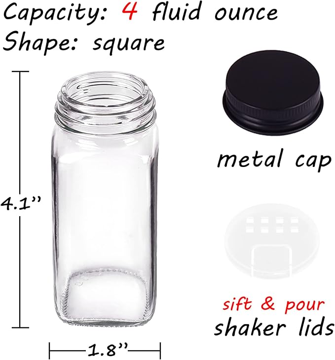 Churboro 36 Spice Jars with 547 Labels- Glass Spice Jars with Black Metal Caps - Image 3