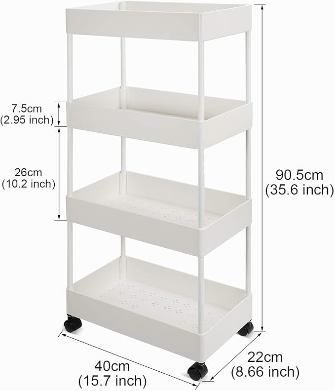 4-Tier Slim Rolling Cart, Slide Out Storage Trolley, Mobile Shelving Unit - Image 2