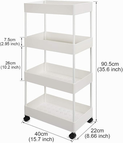 4-Tier Slim Rolling Cart, Slide Out Storage Trolley, Mobile Shelving Unit - Image 2