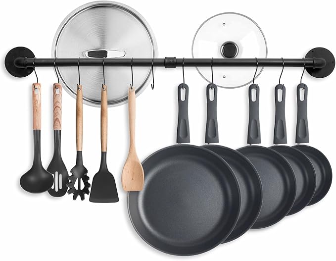 38.5 inch Pot Rack Wall Mounted Detachable Pan Rack Organizer Industrial Pipe by BOSHANGJIA