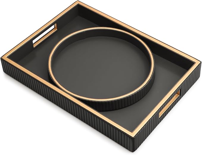 SANZIE Leather Tray Desktop Storage Organizer Premium Serving Tray Decorative by SANZIE