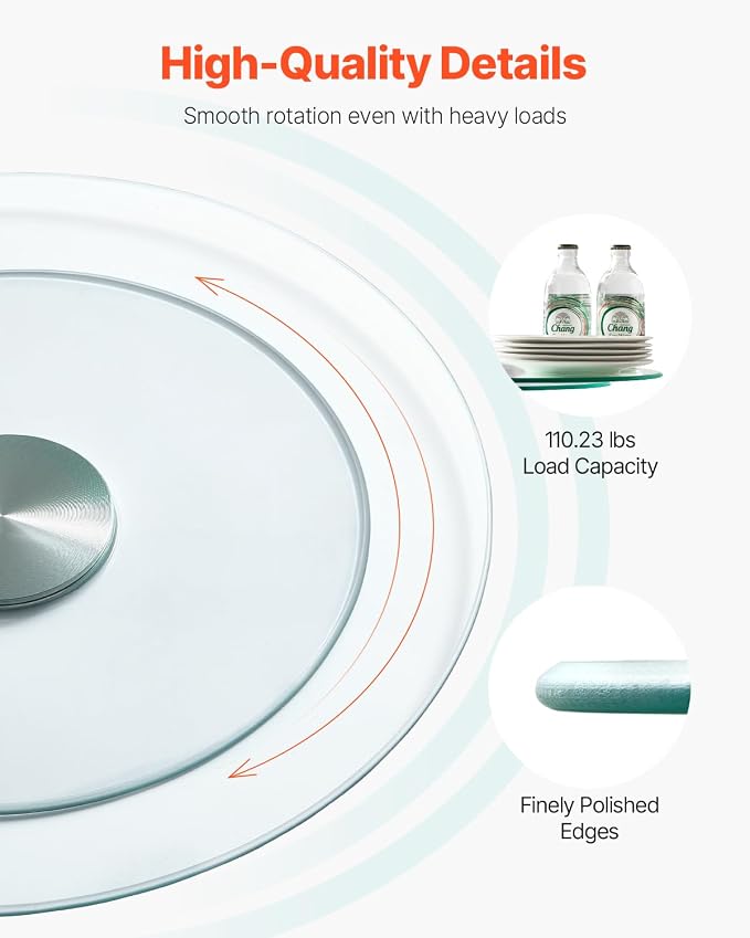VEVOR 20 in Glass Lazy Susan Turntable, 360° Rotation Round Clear Tabletop - Image 3