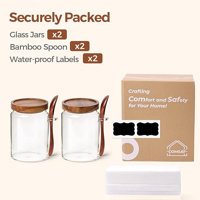 ComSaf of 2 Glass Coffee Canister, Airtight Coffee Container - Image 8