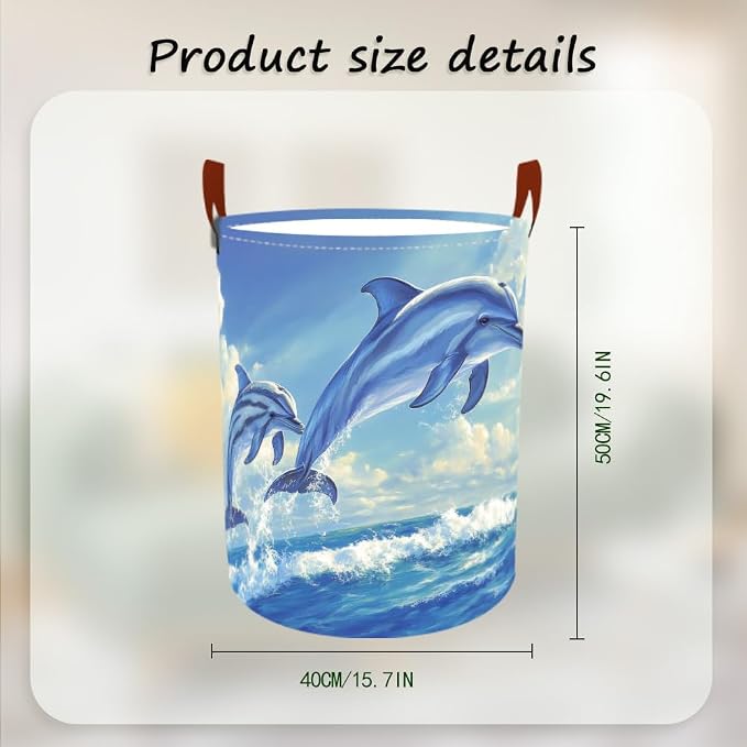 Laundry Baskets 15.7x19.7 Inch Large Dolphin Ocean Design Collapsible Laundry - Image 3