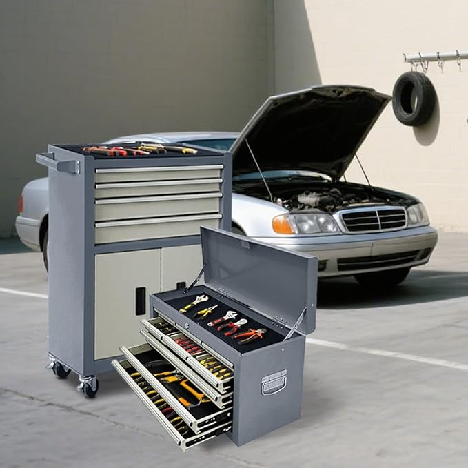 Tool Chest 13-Drawer with Double Door Handle, 2 in 1 Detachable Rolling Tool - Image 7