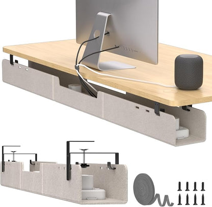 Under Desk Cable Management Tray, No-Drill Upgraded Thickened Felt Cord by ERGOCOLLECT