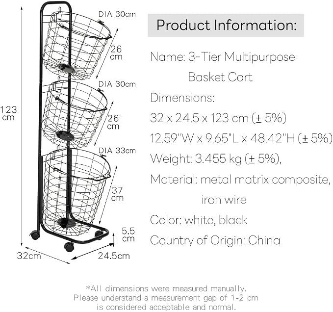 3 Tier Rolling Laundry Hamper, Metal Sorter Storage Trolley Shelf, - Image 6