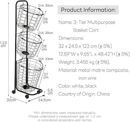 3 Tier Rolling Laundry Hamper, Metal Sorter Storage Trolley Shelf, - Image 6