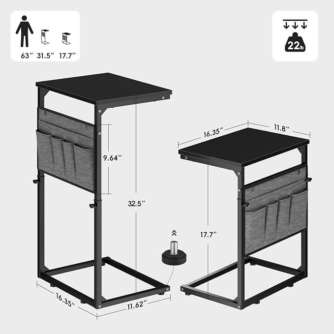 Vagusicc C Shaped End Table, Adjustable Height Small Couch Side Table - Image 2