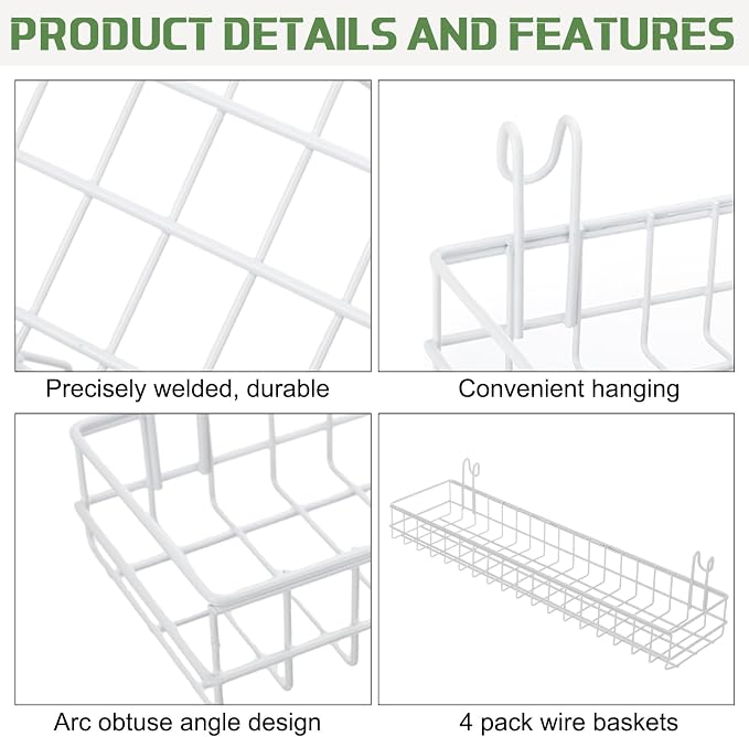 Blulu 4 Pcs 15.75 x 3.94 x 1.97 Inch Metal Grid Wall Baskets - Image 4