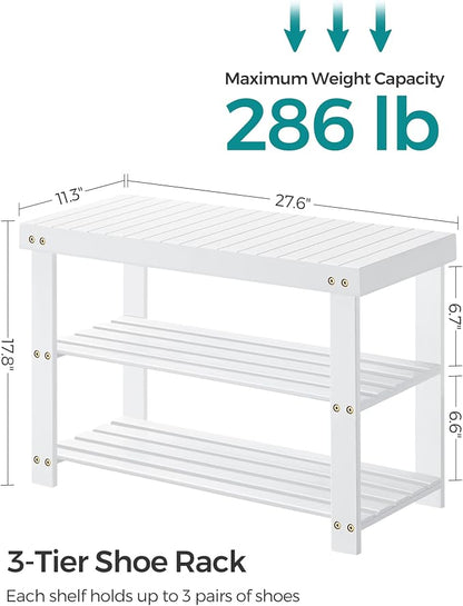 SONGMICS Shoe Rack Bench, 3-Tier Bamboo Shoe Storage Organizer, Entryway Bench - Image 5