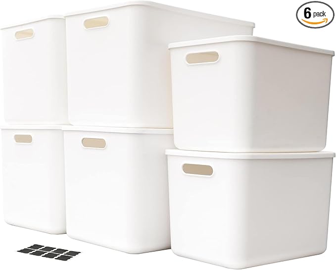 Set Of 6 Plastic Storage Bins, Versatile Kitchen Pantry Organization and Storage by Amyup