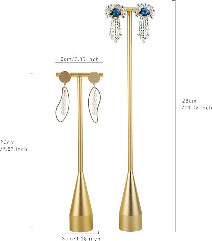 GemeShou 2pcs Gold earring display T bar stand, Big jewelry earring holders - Image 4