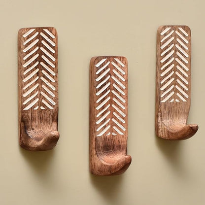 Indian Shelf 3 Boho Wood Adhesive Wall Hooks Peel Stick by IndianShelf