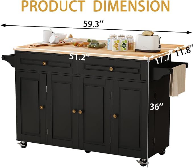 59’’ Rolling Kitchen Island Cart - Image 2