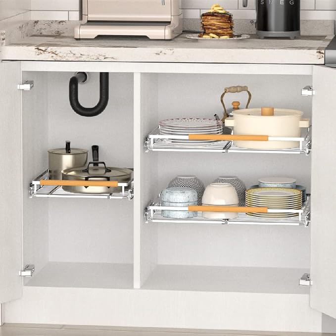 Large Pull Out Cabinet Organizer, Heavy Duty Cabinet Expandable Pull Out Shelves - Image 6