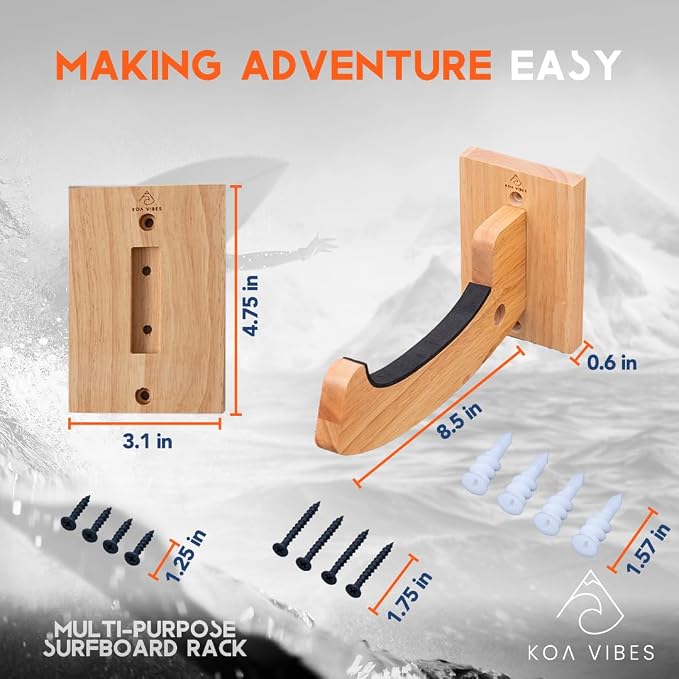 Wood Surfboard Wall Mount and Snowboard Mount - Image 4