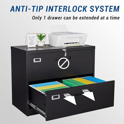 Lateral File Cabinet with Lock, 2 Drawer Large Metal Filing Cabinet, Home - Image 4