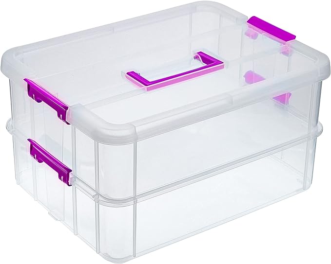 BTSKY 2 Layer Stack & Carry Box, Plastic Multipurpose Portable Storage by BTSKY