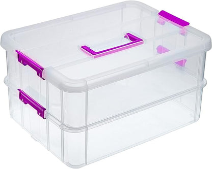 BTSKY 2 Layer Stack & Carry Box, Plastic Multipurpose Portable Storage by BTSKY